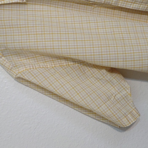 USED VAN HEUSEN BUTTON DOWN YELLOW CHECKERED SHIRT SHORT SLEEVE L 16-16 1/2 - Picture 7 of 12